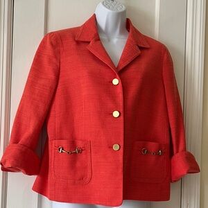 NWT Talbots Jacket Cotton Silk Wool Blend Women’s 12P Orange Preppy Career Hunt